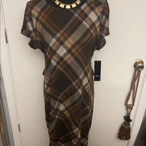 H&M Checkered Midi Dress in Brown and Tan